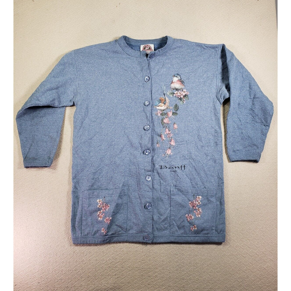 Vintage Canada North Sweater Womens Medium Blue‎ Cardigan Button Grandmacore